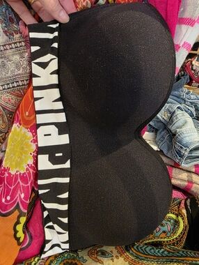 PINK Victoria's Secret Black and Pink Strapless Bandeau